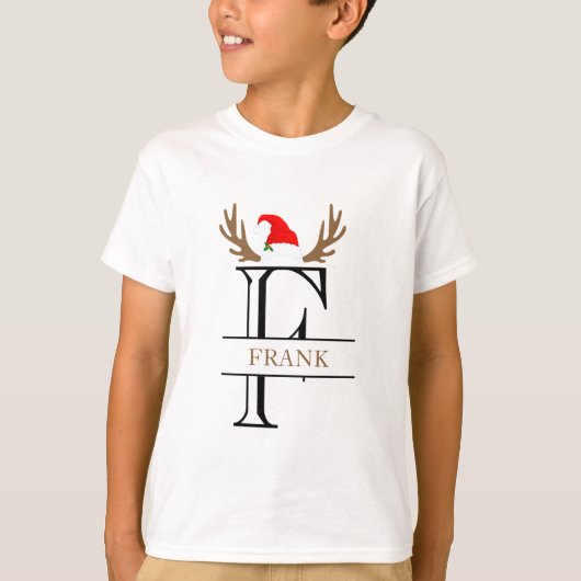 イニシャル F サンタハットツジケ 鹿の角 Tシャツ (正面)