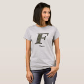イニシャル F モノグラム アジサイの花 カスタマイズ Tシャツ (正面フル)
