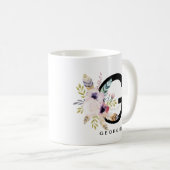 イニシャル「G」のアルファベットのマグのモノグラムのBohoの水彩画 コーヒーマグカップ (正面右)