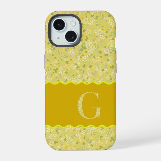イニシャル G イエロー 小花 iPhone 15ケース (裏面)