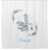 イニシャル"G"ブルーモノグラムカムフローラ シャワーカーテン (正面)