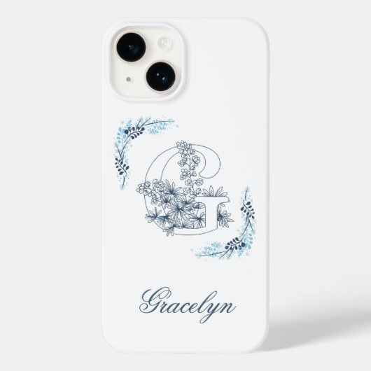 イニシャル "G" ブルー モノグラム カーム フローラル Case-Mate iPhoneケース (裏面)