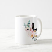 イニシャル「H」のアルファベットのマグのモノグラムのBohoの水彩画 コーヒーマグカップ (正面右)