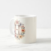 イニシャル H フラワー ボホ フラワーモチーフ マグ (正面左)