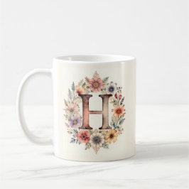 イニシャル H フラワー ボホ フラワーモチーフ マグ