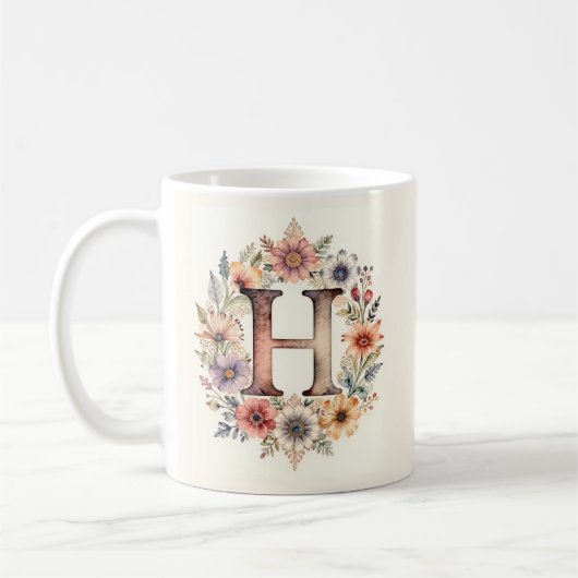 イニシャル H フラワー ボホ フラワーモチーフ マグ (左)