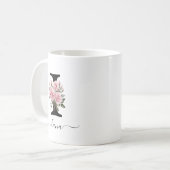 イニシャル I モノグラム フラワー ピンク ローズ マグ (正面左)
