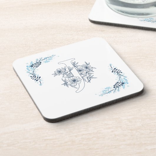 イニシャル"J"ブルーモノグラムカムフローラ コースター (左側)