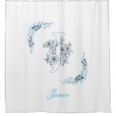 イニシャル"J"ブルーモノグラムカムフローラ シャワーカーテン (正面)