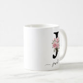 イニシャル J モノグラム フローラル ピンクバラ マグ (正面右)