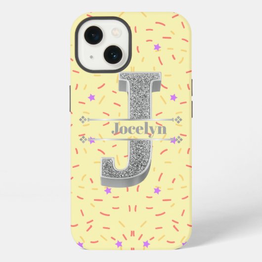 イニシャル J 名前入り モノグラム シルバー iPhoneケース (裏面)