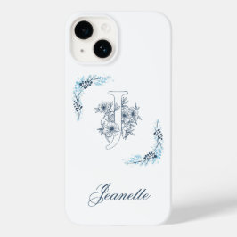 イニシャル"J"青いモノグラムの落ち着いた花柄 Case-Mate iPhone 14ケース