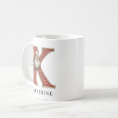 イニシャル K のクリスマスサンタの名入りデザイン コーヒーマグカップ (正面左)
