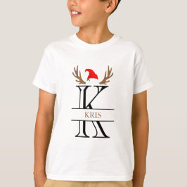イニシャル K の鹿の角 クリスマス Tシャツ