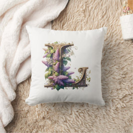 イニシャル「L」 -エレガント薄紫フローラデザイン クッション