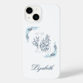 イニシャル"L" ブルーモノグラム カームフラワー Case-Mate iPhone 14ケース