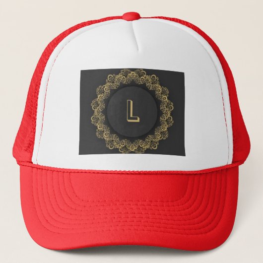 イニシャル「L」プリントモノグラム レッド キャップ (正面)