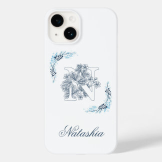 イニシャル"N"ブルーモノグラムカームフラワー Case-Mate iPhone 14ケース