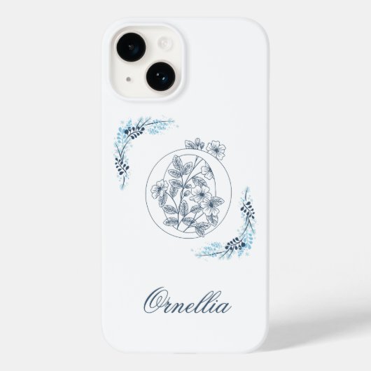 イニシャル「O」ブルーモノグラム カームフラワー Case-Mate iPhoneケース (裏面)