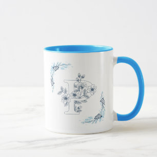 イニシャル"P"ブルーモノグラムCalmフローラコーヒー マグカップ