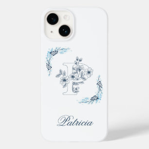 イニシャル「P」青いモノグラムの落ち着いた花柄 Case-Mate iPhone 14ケース