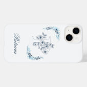 イニシャル「P」青いモノグラムの落ち着いた花柄 Case-Mate iPhoneケース (裏面 (横))
