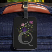 イニシャル「Q」フラワーデザインの荷物タグ