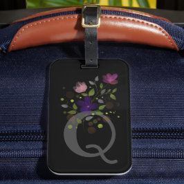 イニシャル「Q」フラワーデザインの荷物タグ ラゲッジタグ