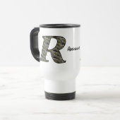 イニシャル「R」のアジサイの花 モノグラム オーダーメイド トラベルマグ (正面左)