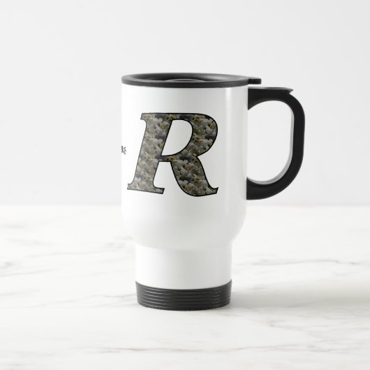 イニシャル「R」のアジサイの花 モノグラム オーダーメイド トラベルマグ (右)