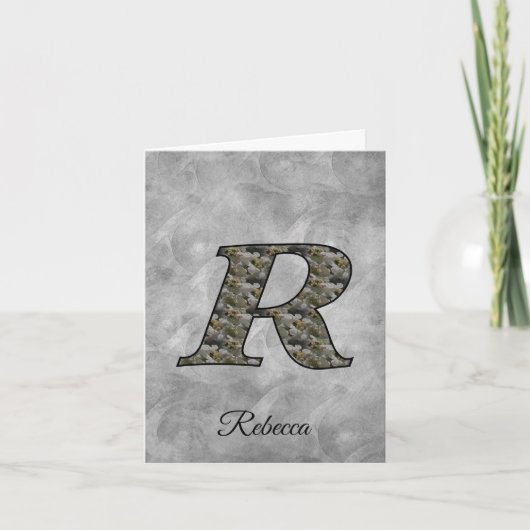 イニシャル「R」アジサイの花 モノグラム オーダーメイド ノートカード (正面)