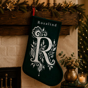イニシャル「R」ボタニカルモノグラム オーダーメイドクリスマスストッキング スモールクリスマスストッキング