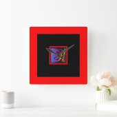 イニシャル R モノグラム スクエア壁時計 (ホーム)