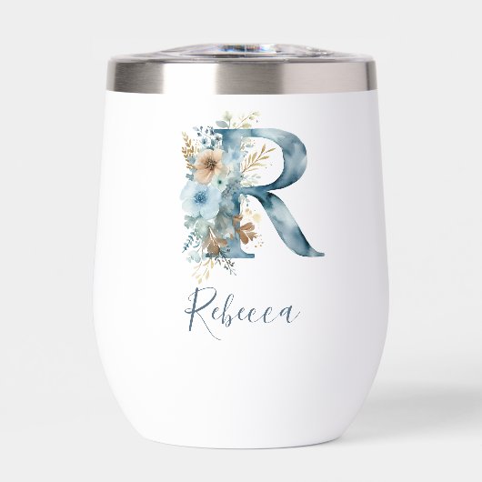 イニシャル R モノグラム 青い花 水彩 ギフト 女性用 (正面)
