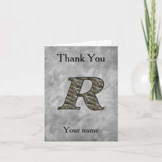 イニシャル「R」入りアジサイのお花のモノグラムデザイン サンキューカード