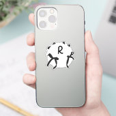イニシャル「R」黒と白のリボン アンティークケーキ シール (スマートフォン)