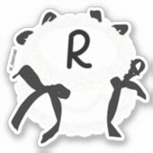 イニシャル「R」黒と白のリボン アンティークケーキ シール (正面)