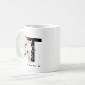 イニシャル「T」のアルファベットのマグのモノグラムのBohoの水彩画 コーヒーマグカップ (正面左)
