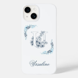 イニシャル「U」ブルーモノグラム カームフラワー Case-Mate iPhone 14ケース