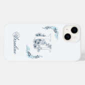 イニシャル「U」ブルーモノグラム カームフラワー Case-Mate iPhoneケース (裏面 (横))