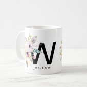 イニシャル「W」のアルファベットのマグのモノグラムのBohoの水彩画 コーヒーマグカップ (正面左)