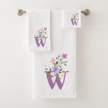 イニシャル「W」フラワーデザイン バスタオル セット