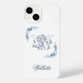 イニシャル"W"ブルーモノグラムカームフラワー Case-Mate iPhone 14ケース