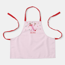 イニシャル X トナカイ エプロン 女の子用