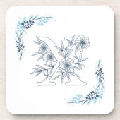 イニシャル"X"ブルーモノグラムカムフローラ コースター (正面)