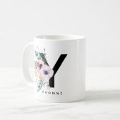 イニシャル「Y」のアルファベットのマグのモノグラムのBohoの水彩画 コーヒーマグカップ (正面左)