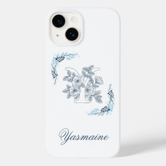 イニシャル「Y」ブルーモノグラム カームフラワー Case-Mate iPhoneケース (裏面)