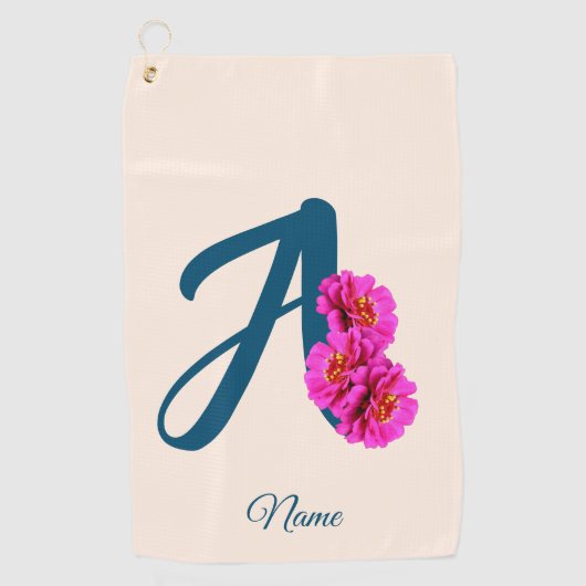 イニシャルAのジニアの花のモノグラム オーダーメイド ゴルフタオル (正面)