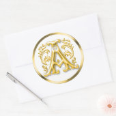 イニシャルAラウンドステッカー金ゴールド ラウンドシール (封筒)