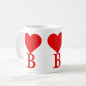 イニシャルBと大きな赤いハート コーヒーマグカップ (正面左)